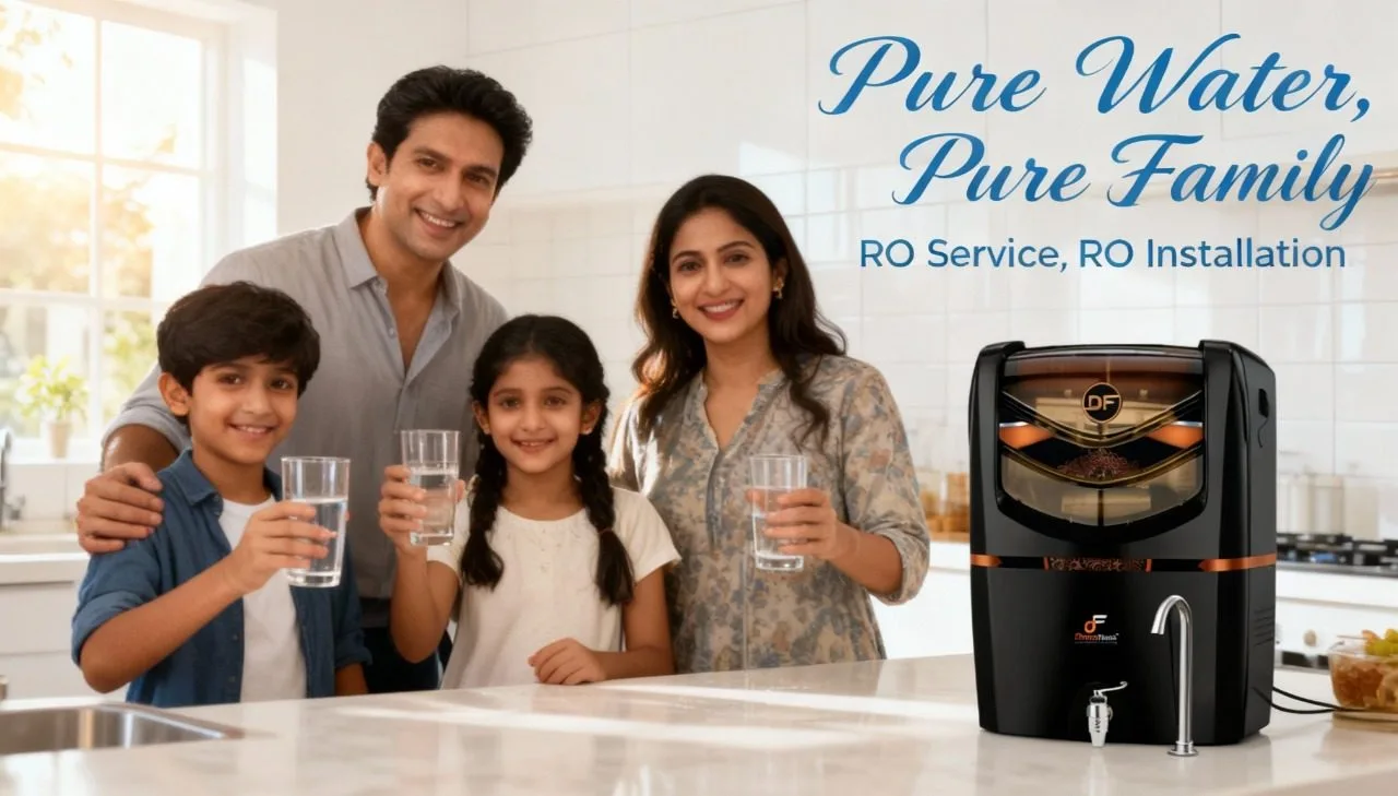 Happy family drinking pure water with an RO purifier – RO Smart service and installation in Pune